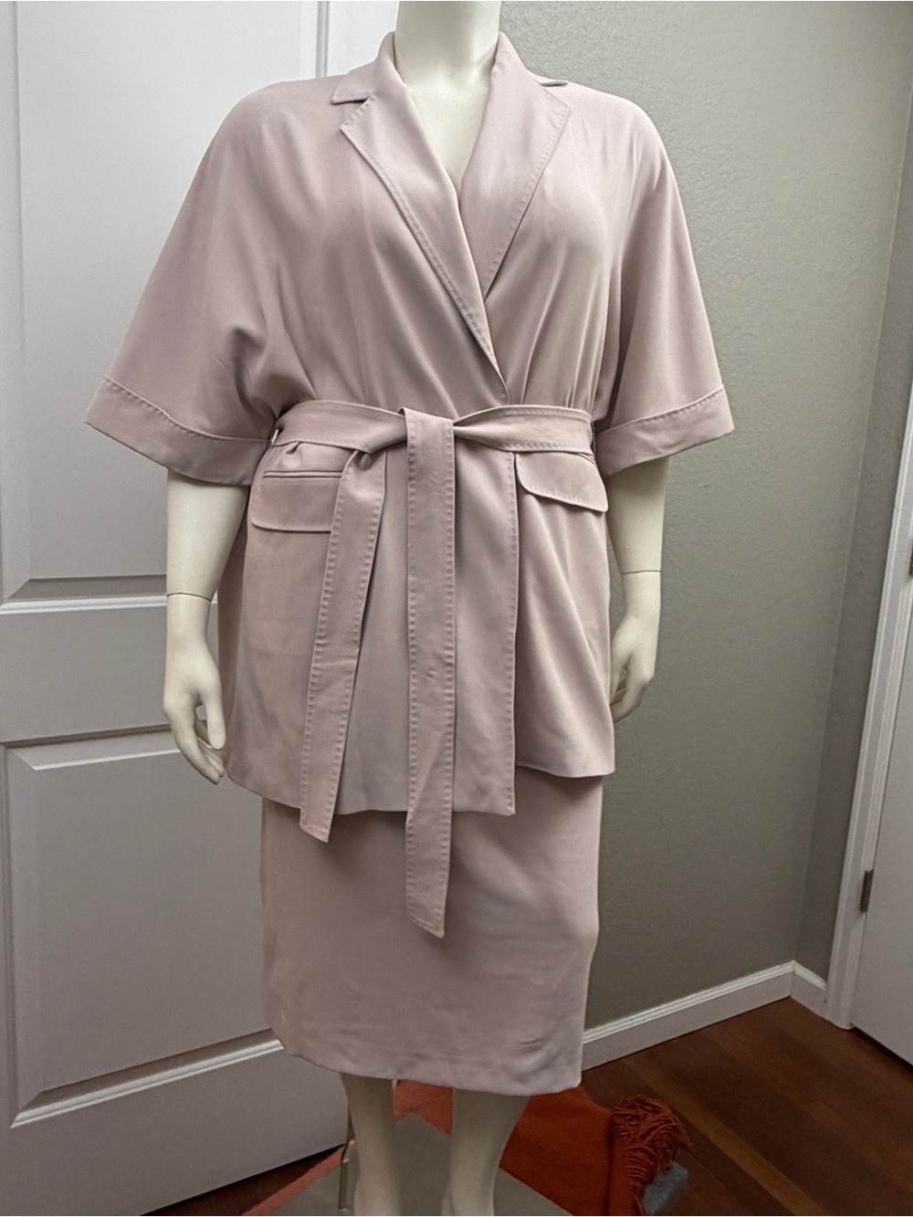 Marina Rinaldi Soft Blush Pink/Lavender Belted Two-Piece Suit Set - Size 18